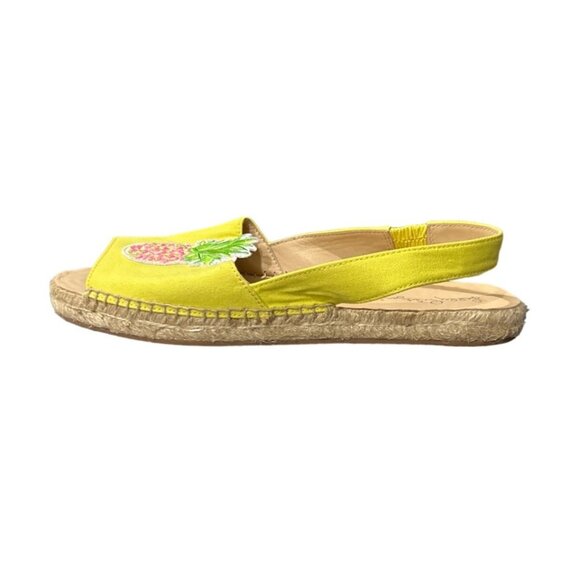 Lilly Pulitzer Women's Sz 8.5 Sandals Pineapple Canvas Flats Ankle Strap Yellow - Picture 2 of 10